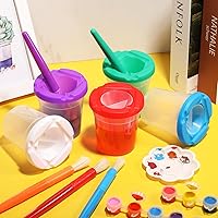 Vista 5 de 40 vasos de pintura con tapas para niños pequeños, vasos de pintura antiderrames con pinceles, acrílicos, lavables, a prueba de derrames