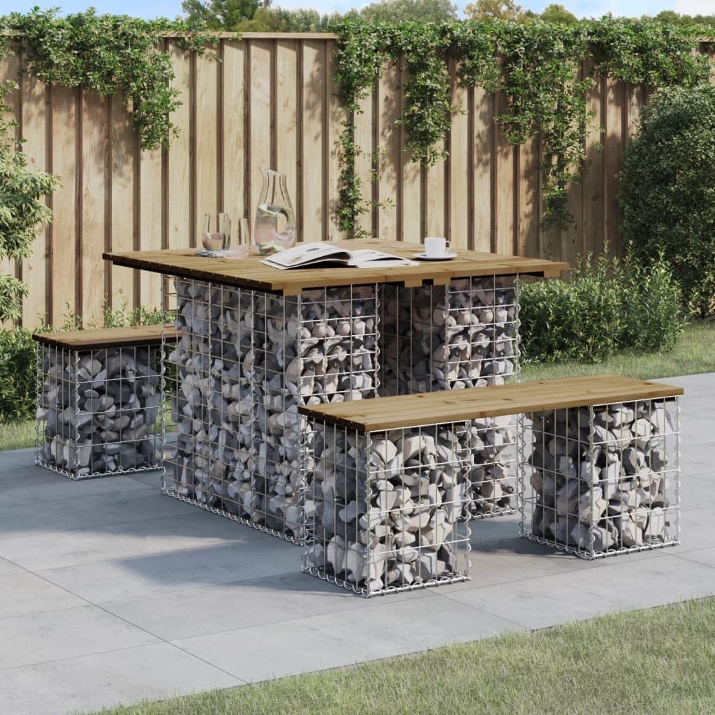 SXZenSpace Outdoor Coffee Table 100x102x72 cm, Vacuum Pressure Impregnated Pine Top with Galvanised Steel Gabion Base, Bistro Style Patio Furniture for Garden, Balcony, Backyard