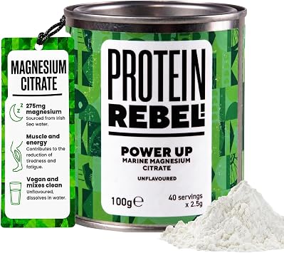 Marine Magnesium Citrate Powder - Easy Mix, 40 Servings - Made for Runners, Cyclists & Endurance - Gentle on The Stomach, Promotes Sleep, Prevents Cramp - Power Up, Magnesium Powder by Protein Rebel