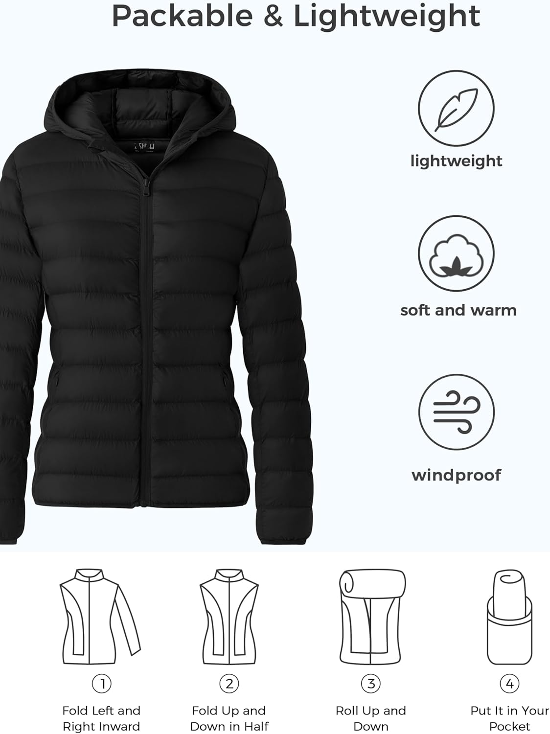 ZSHOW Women's Packable Puffer Jacket Warm Hooded Lightweight Winter Coat