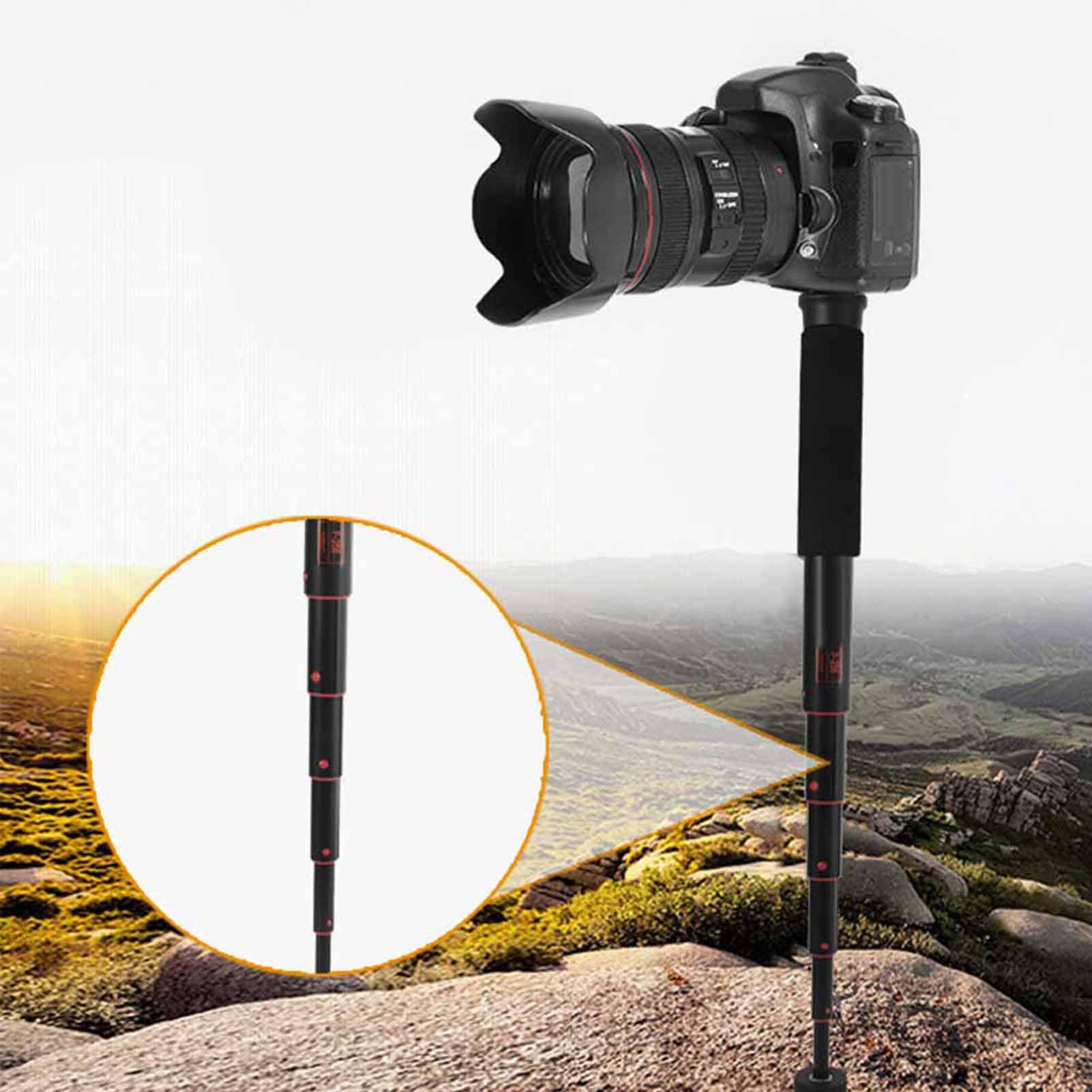Monopié Portátil Compacto De 6 Secciones, Varilla De Soporte Telescópica Monopié De Fotografía De Aluminio, Pies Extraíbles, El Tamaño Plegable Es De 28 Cm, hasta 122 Cm, Carga 5