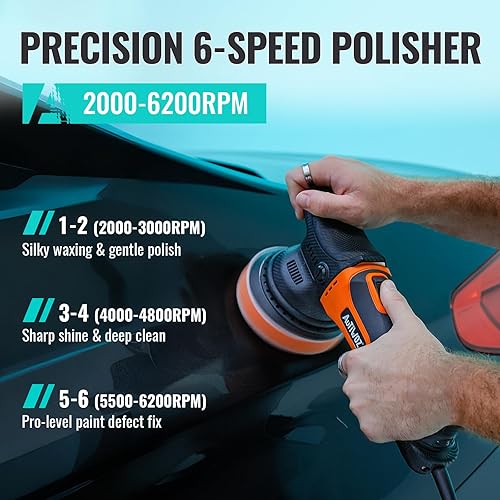 Miniatura 2 de Pulidora de búfer para automóvil, pulidora de doble acción de 5 pulgadas para detalles de automóviles, kit de pulidor orbital aleatorio de 0.354 in,