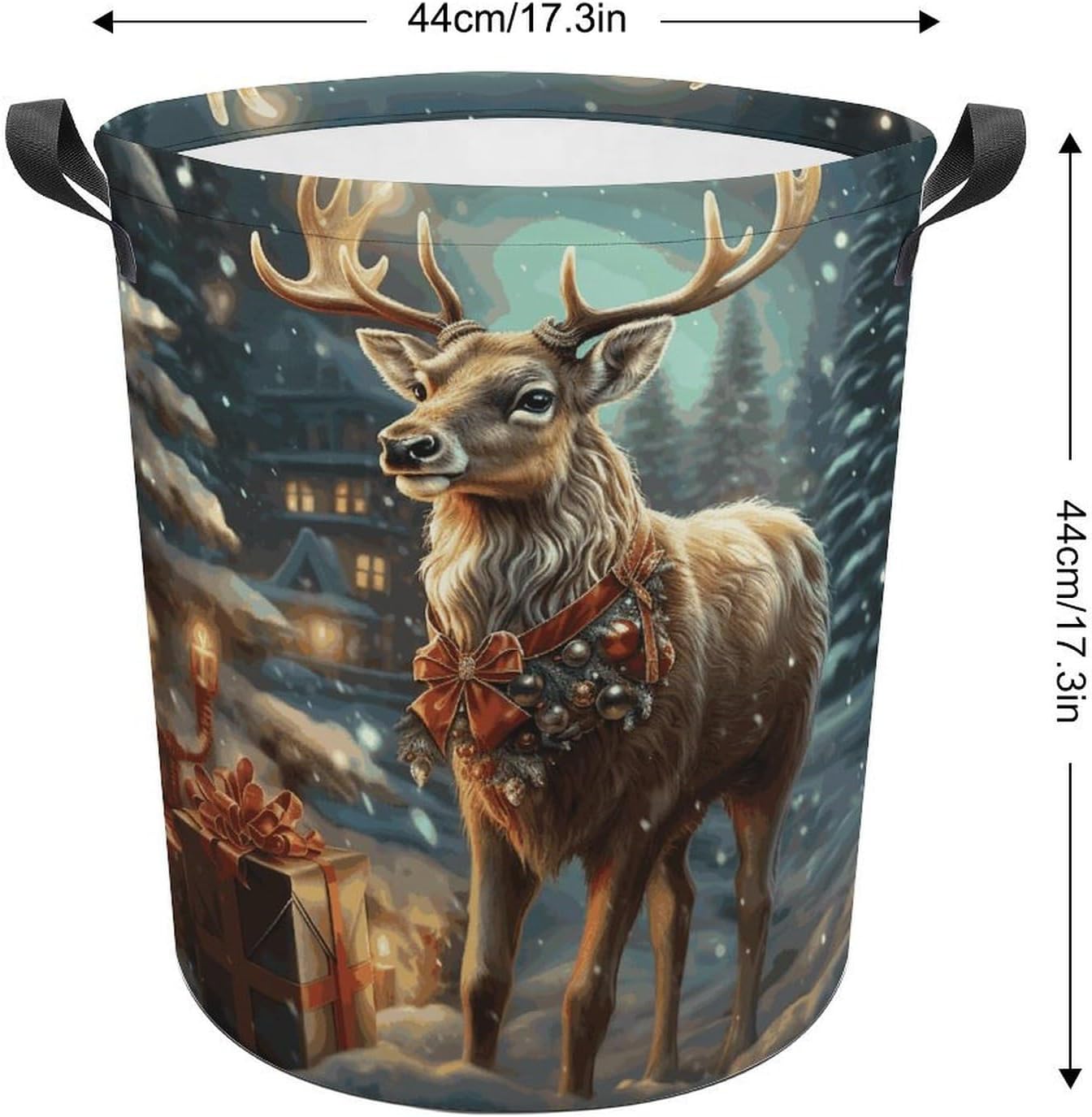 Laundry Baskets with Handles Dirty Clothes Basket Storage Basket Christmas Gift Reindeer Printed Dirty Clothes Bin for Living Room Storage Basket