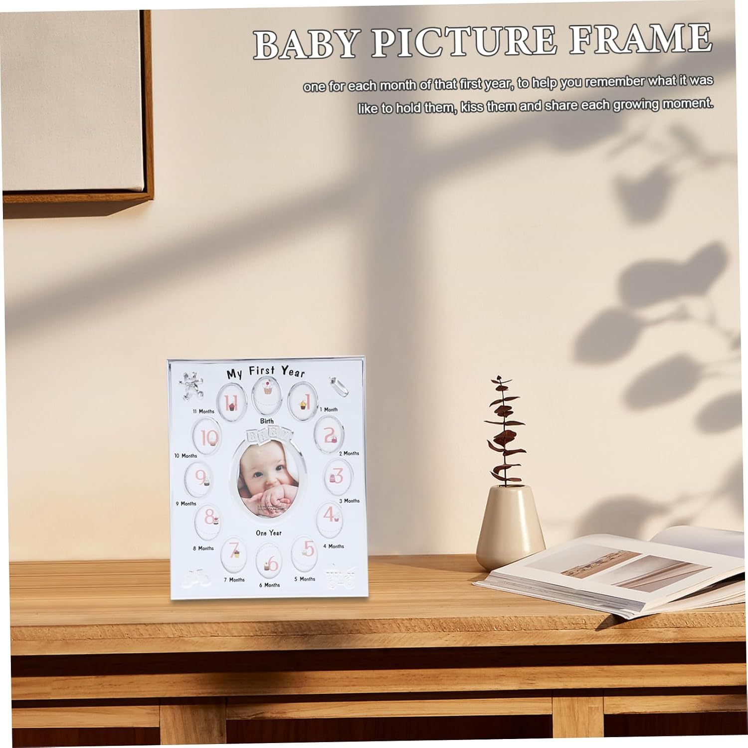 1pc Growth Record Photo Frame White Display Rack for Boy Girl Photos Material Creative Cartoon Design Holds Months of Cherished Memories