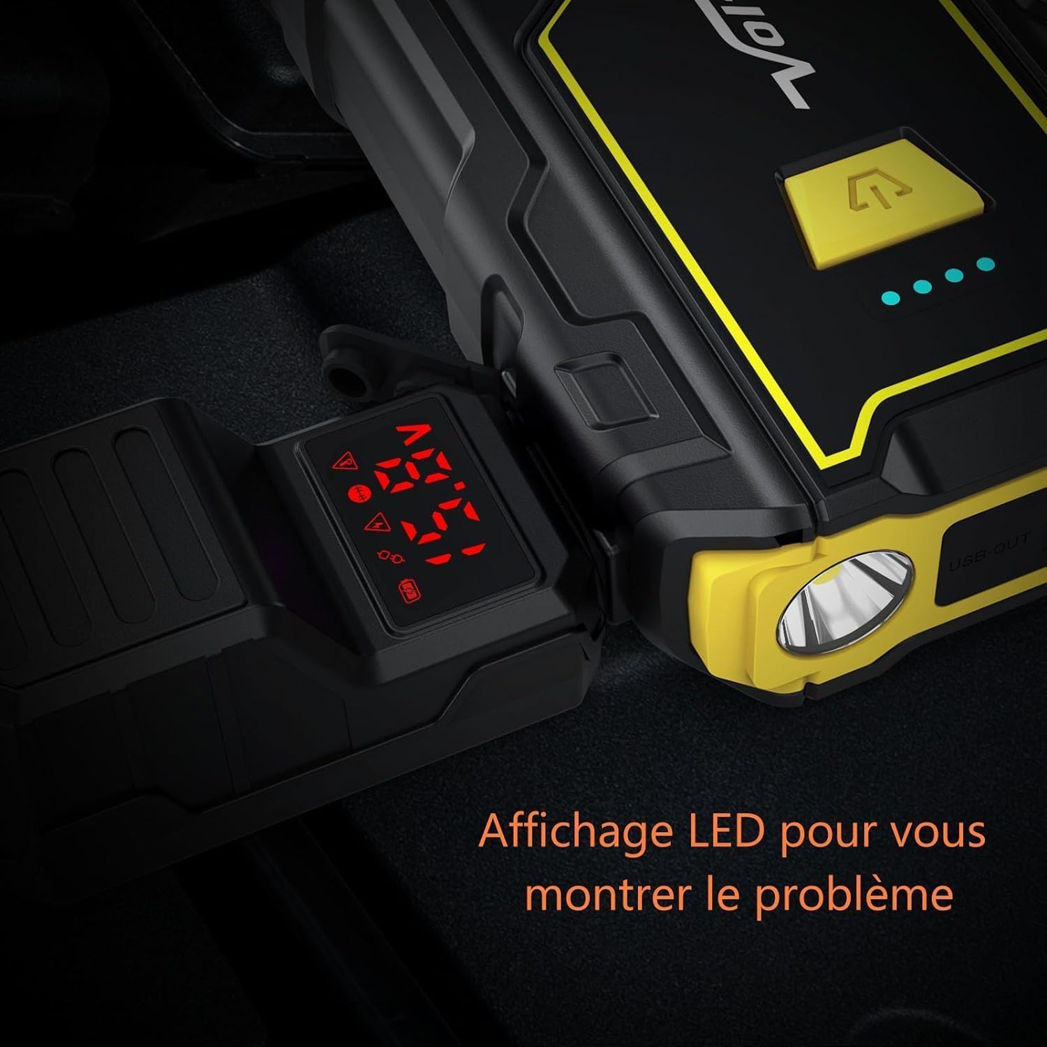VoltSugre Booster Batterie Voiture 4000 Amp (7.0L+ Essence / 5.5L+ Diesel) Démarreur Portable Jump Starter Puissant pour Batterie au Lithium 12V (D01)
