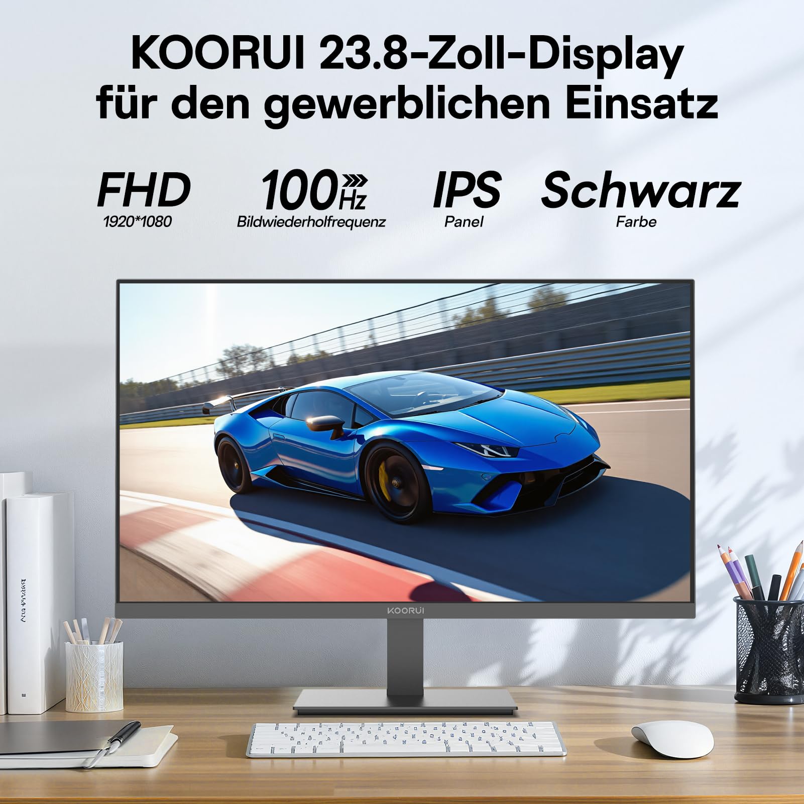 KOORUI E2411F 23.8 Zoll Bildschirm,Full HD Monitor 1920x1080,100Hz PC Monitor,IPS Eye Care,HDMI&VGA,VESA 100 x 100 mm
