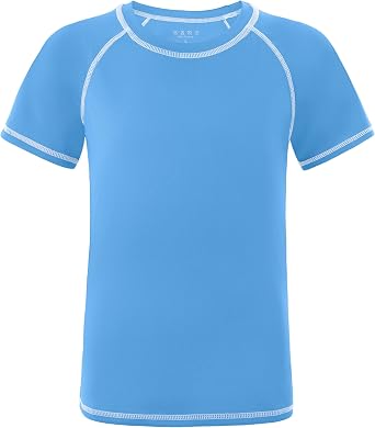 Roadbox Boys Rash Guard Short Sleeve Swim Shirt, UPF 50+ UV Water Shirts for Kids, Surf Fishing Sun Protection Rashguard