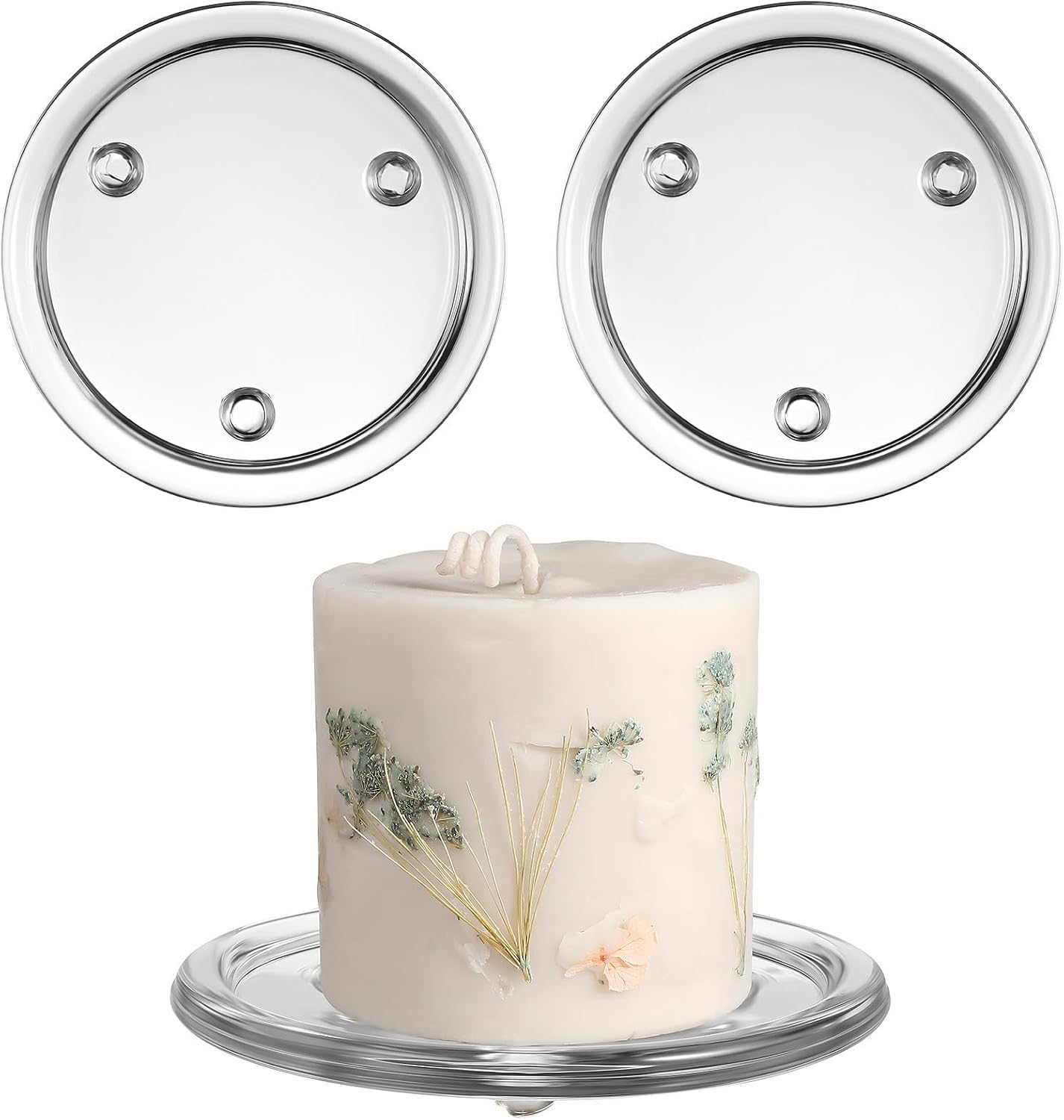 BESTonZON 3pcs Round Glass Candle Holder Plates Set Decorative Pillar Candle Holders with Elegant Delicate Design for Wedding Decoration and Dinner Party