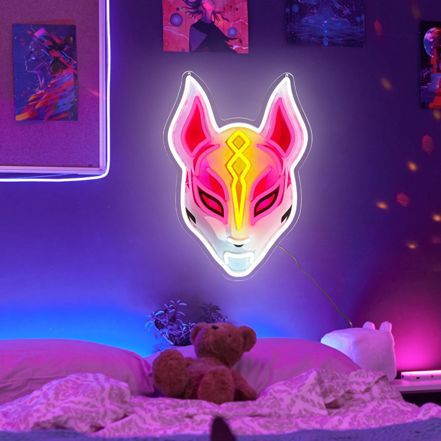 Gaming-Neonschild, Cyber-Maske, LED-Wanddekoration für Gamer-Zimmer, USB-betrieben, dimmbares Neonlicht für E-Sport-Setup, Teenager-Schlafzimmer, Männerhöhle, Streamer-Hintergrund