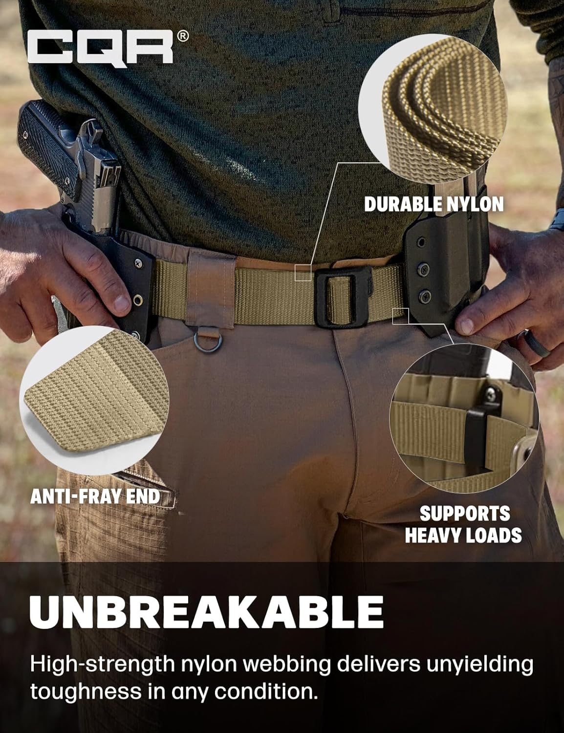 CQR Tactical Belt, Military Style Heavy Duty Belt, Webbing EDC Quick-Release Buckle - Image 4