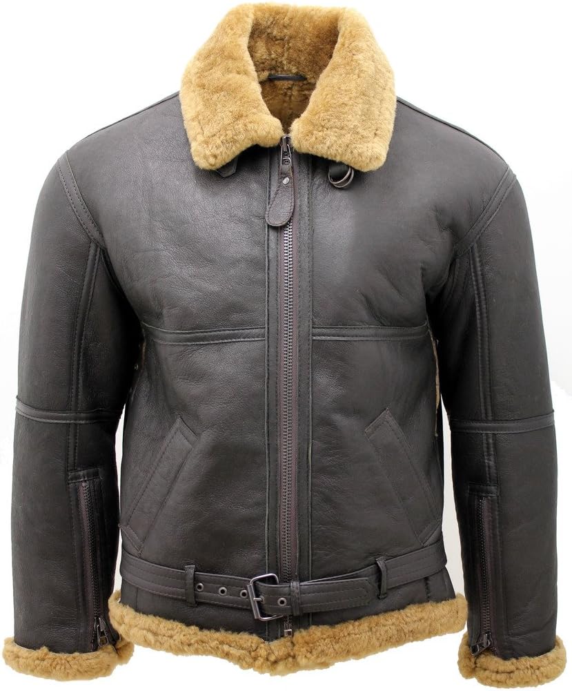 Infinity Men’s Brown RAF Real Shearling Sheepskin Flying Leather Jacket - Image 2