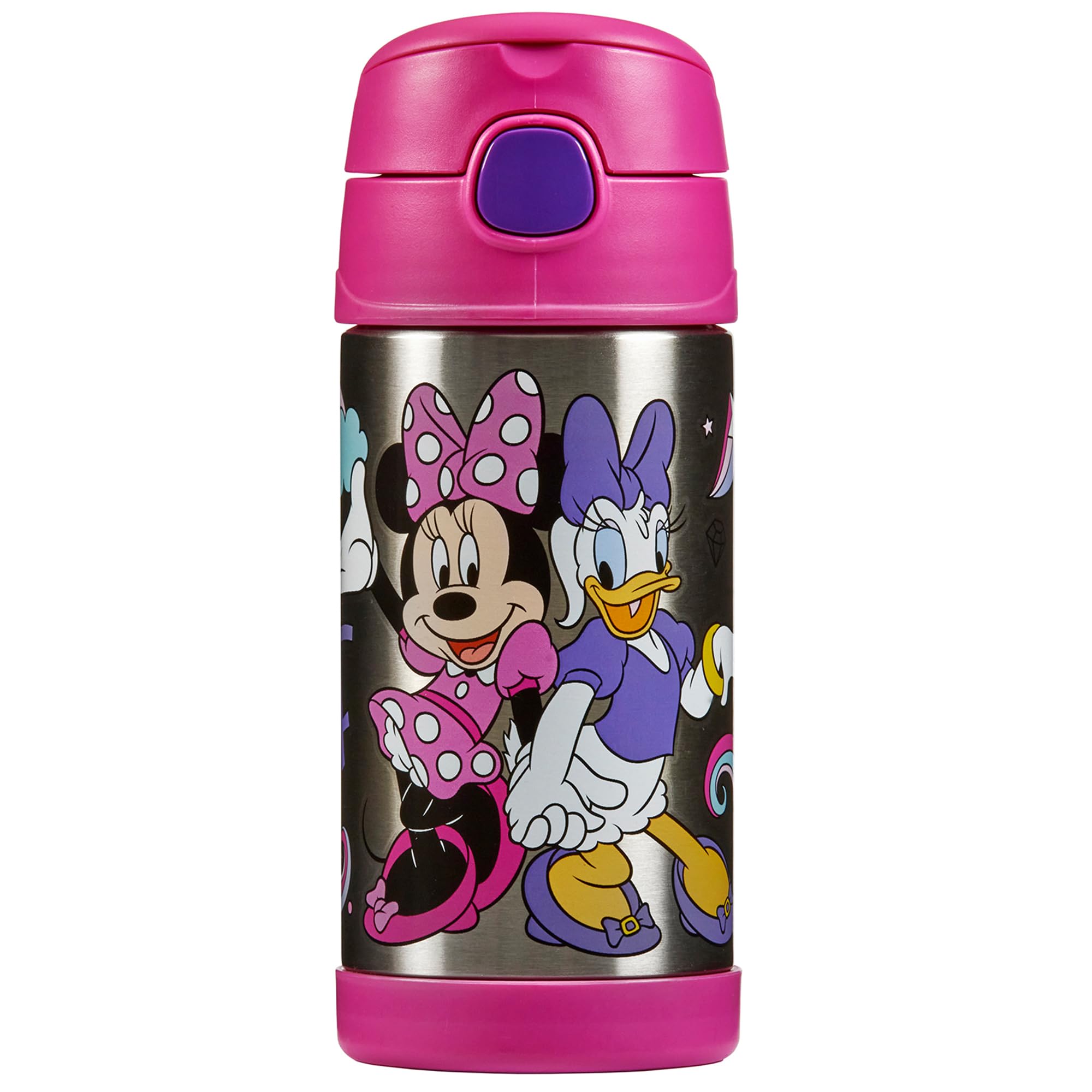 Thermos kids FUNTAINER STRAW BOTTLE DISNEY 0,35 l, Minnie, Thermoflasche Kinder aus Edelstahl mit Trinkhalm, 12 h kalt, spülmaschinenfest, dicht ohne Kohlensäure, Disney Flasche für Kita, Schule
