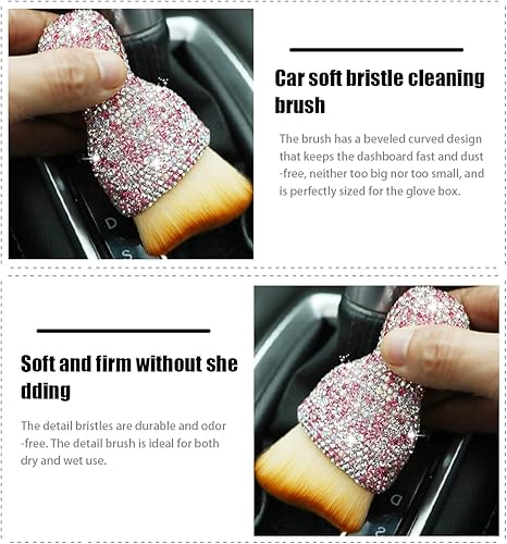Miniatura 3 de Cepillo de polvo para interior de automóvil, cepillo de limpieza para detalles de automóvil con diamante, mango brillante, herramienta de polvo de