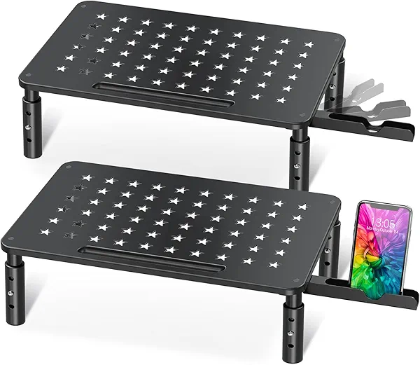 Zimilar 2 Pack Monitor Stand , 3 Height Adjustable Stand with Unique Star Mesh for Computer, Laptop, Printer, Notebook, iMac, Premium Metal Monitor Risers for 2 Monitors