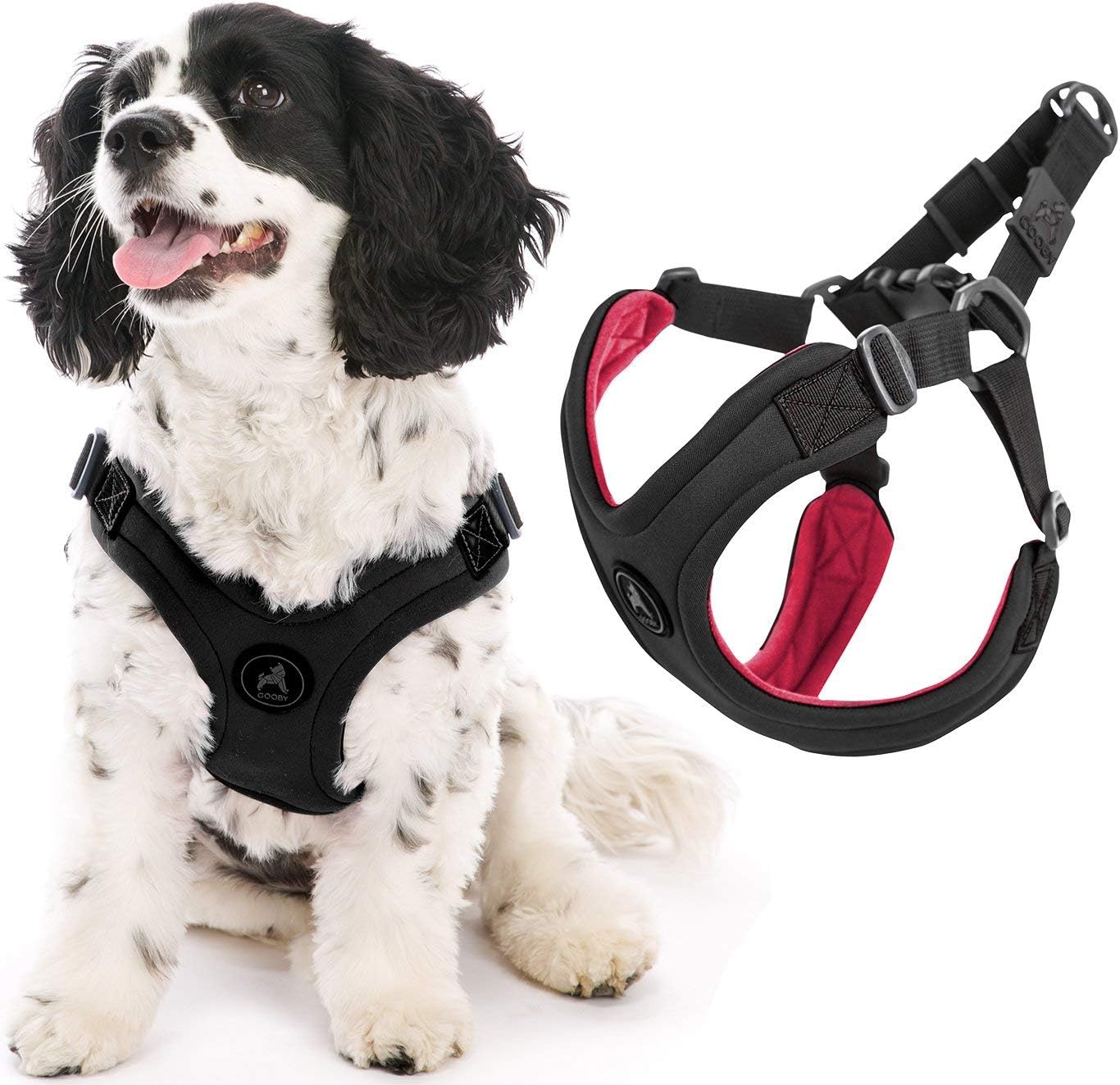 Gooby Sporty Escape Free Harness, Medium - Black, Neoprene, No-Pull, 4-Point Adjustment for Small Dogs up to 35 lbs