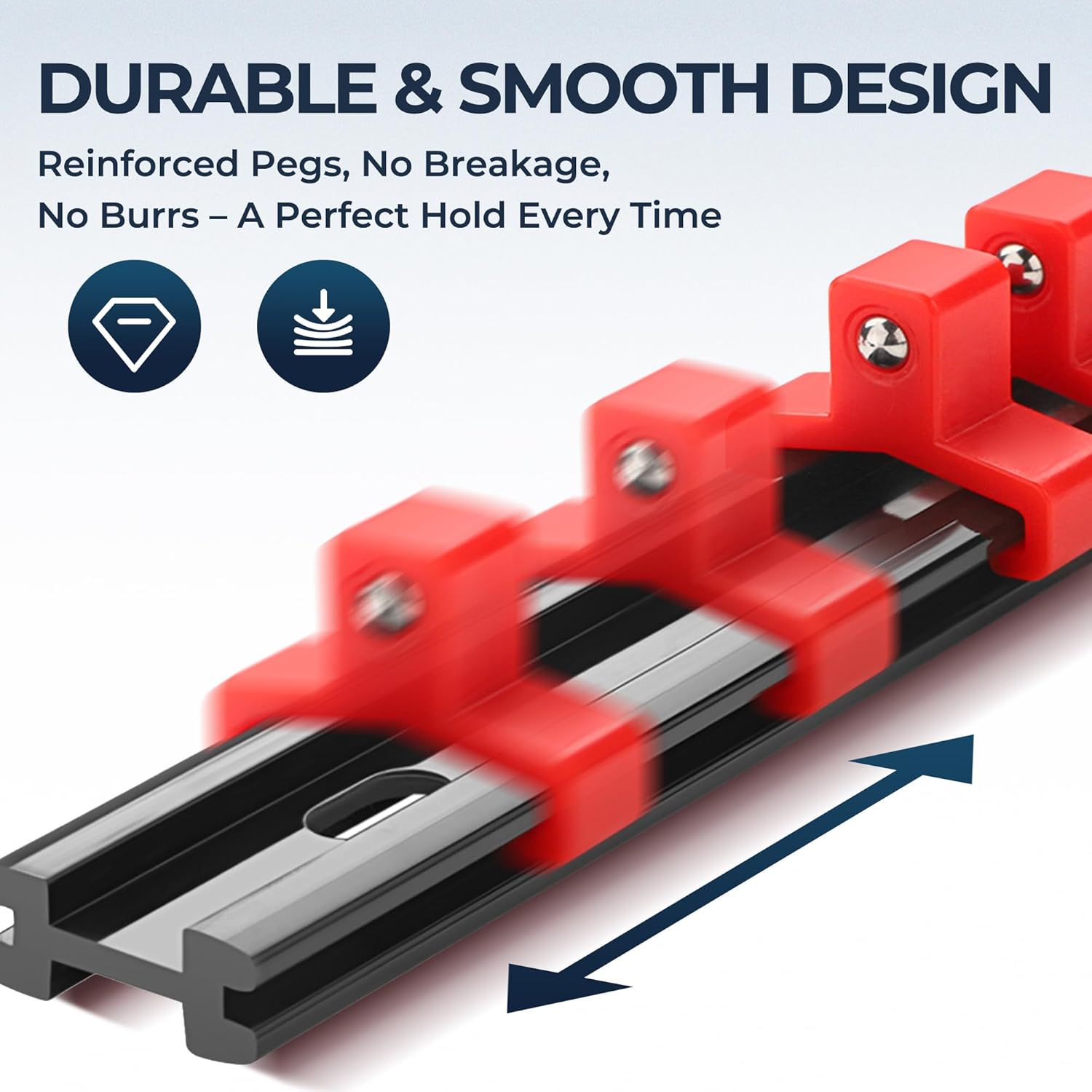Reniteco 9-Piece Socket Organizer Set - 1/4-Inch x 48 Clips, 3/8-Inch x 45 Clips, 1/2-Inch x 36 Clips, Heavy Duty ABS Socket Holder, Premium Quality Socket Clip Rail Holder for Tool Box Drawer