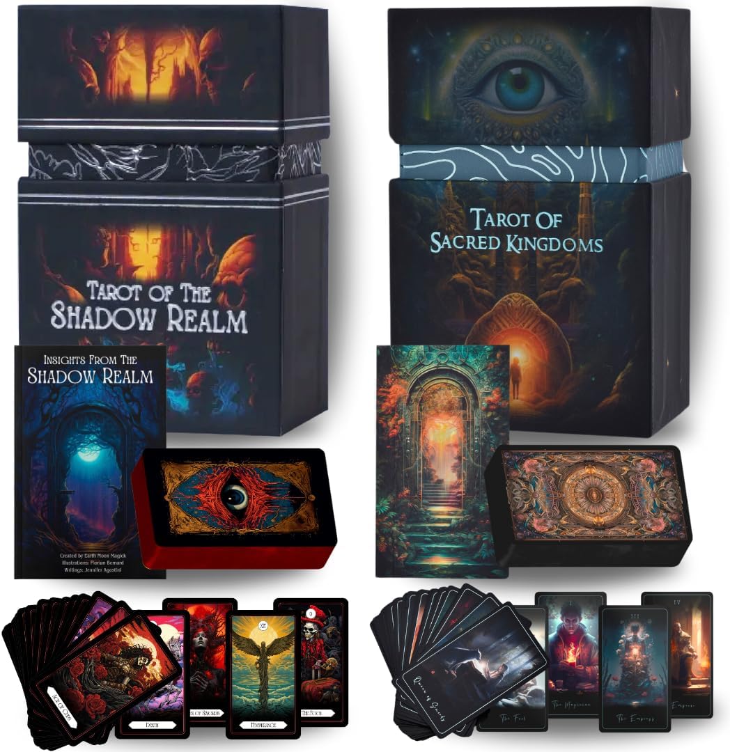 Earth Moon Magick Tarot Bundle: Sacred Kingdoms & Shadow Realm - 160 Tarot and Oracle Cards + 2 Guidebooks, Perfect for Spiritual Shadow Work, Beginners & Advanced Readers