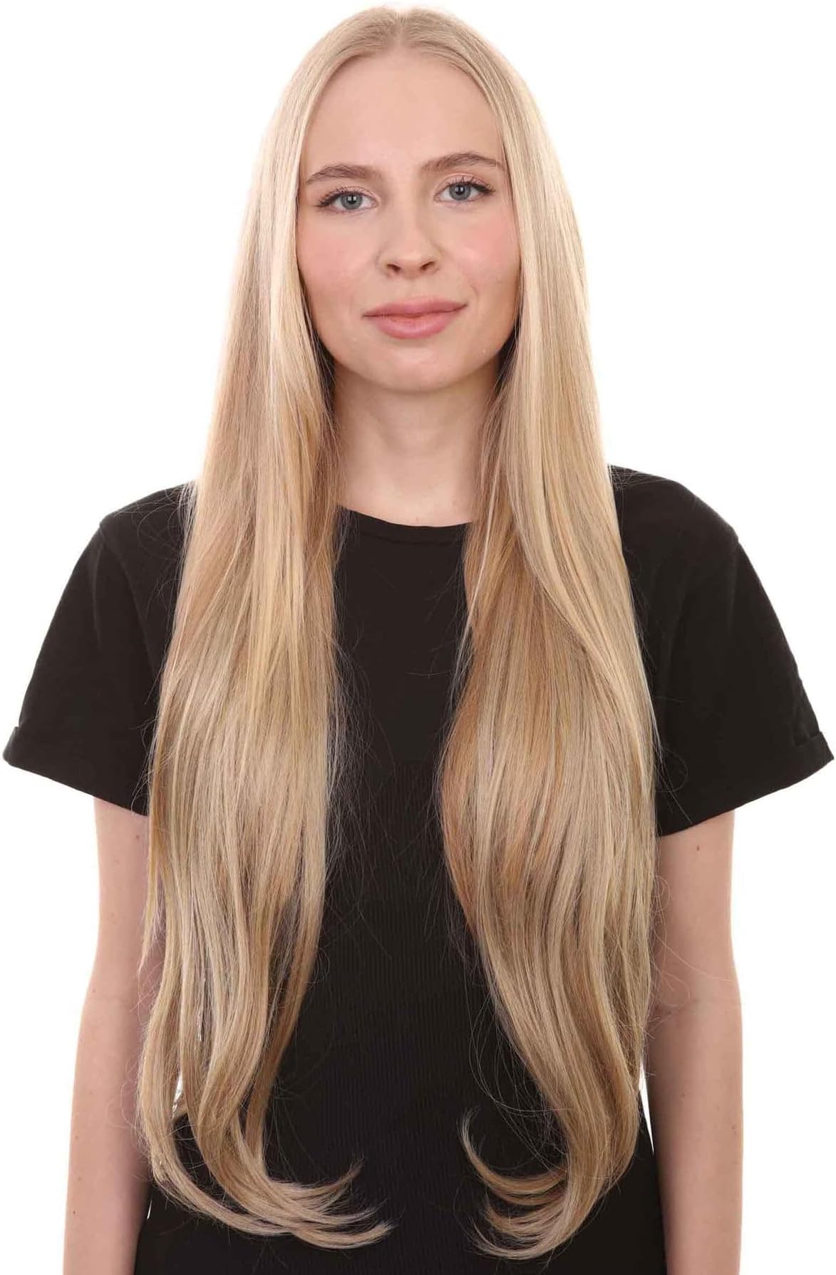 Women's 24 Inch Straight Clip-In Synthetic Fiber Hair Extension | Crazy Hair Day Festival Accessories for Adult and Teens | Heat Resistant Fairy Hair for Women - Light Blonde
