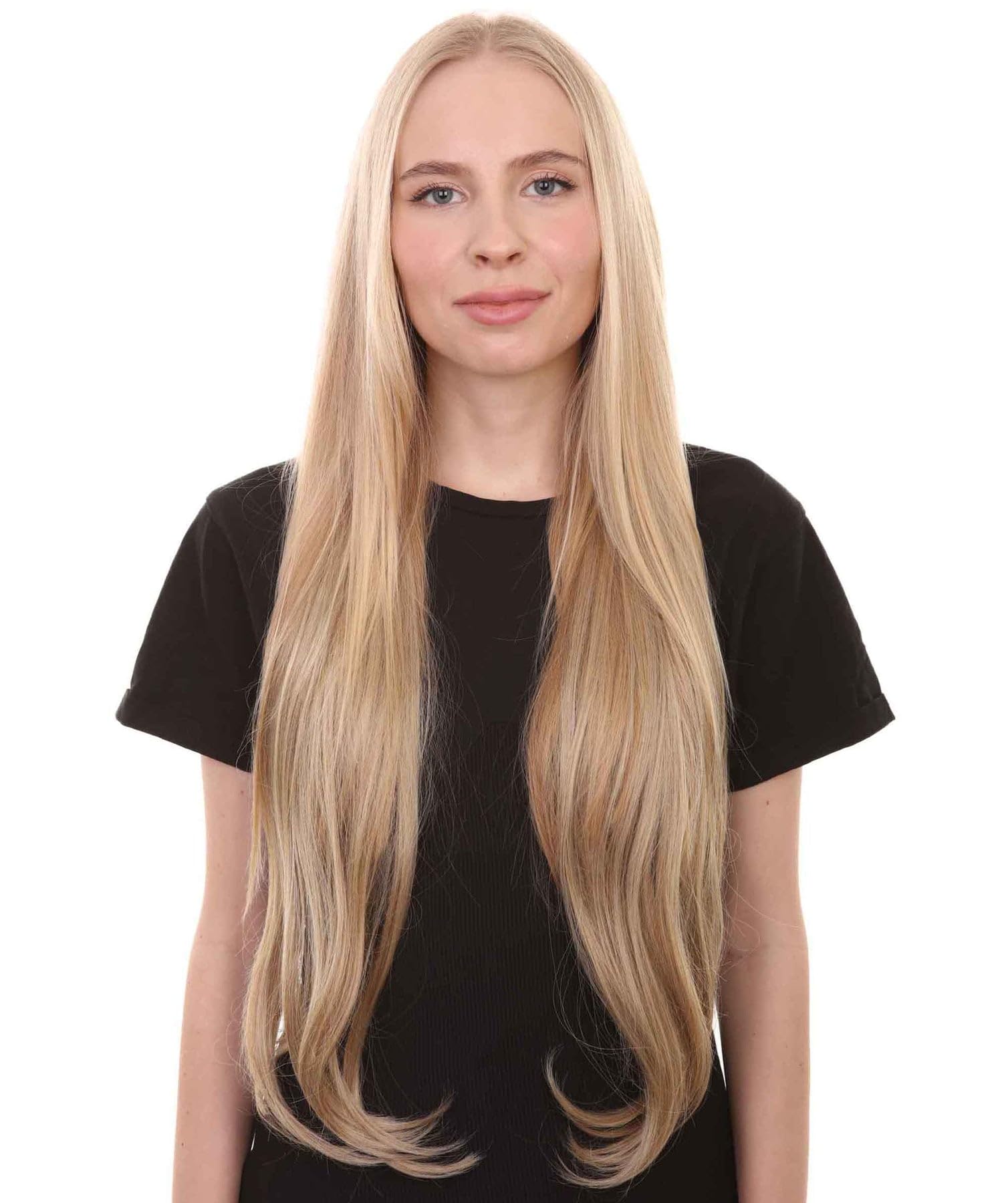 Women's 24 Inch Straight Clip-In Synthetic Fiber Hair Extension | Crazy Hair Day Festival Accessories for Adult and Teens | Heat Resistant Fairy Hair for Women - Light Blonde