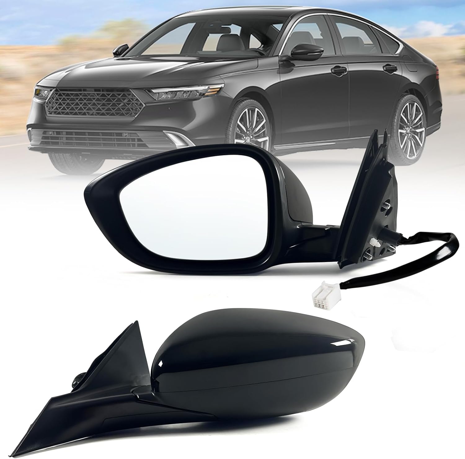 Left Driver Side Mirror Fits 2023 2024 2025 2026 Honda Accord with Power Glass without Heated without turn signals without Blind Spot Match Black (3Pins)