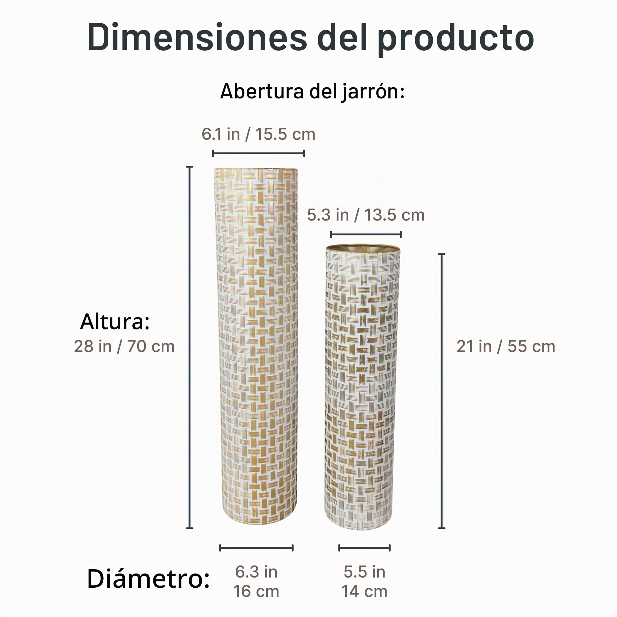 Leewadee Set de 2 Grandes Jarrones de Suelo Metal para Pampa | 2 Jarrones Deco para el Salón, en pareja junto a chimenea & TV para Pampa & ramas. Irrompible, sin astillas