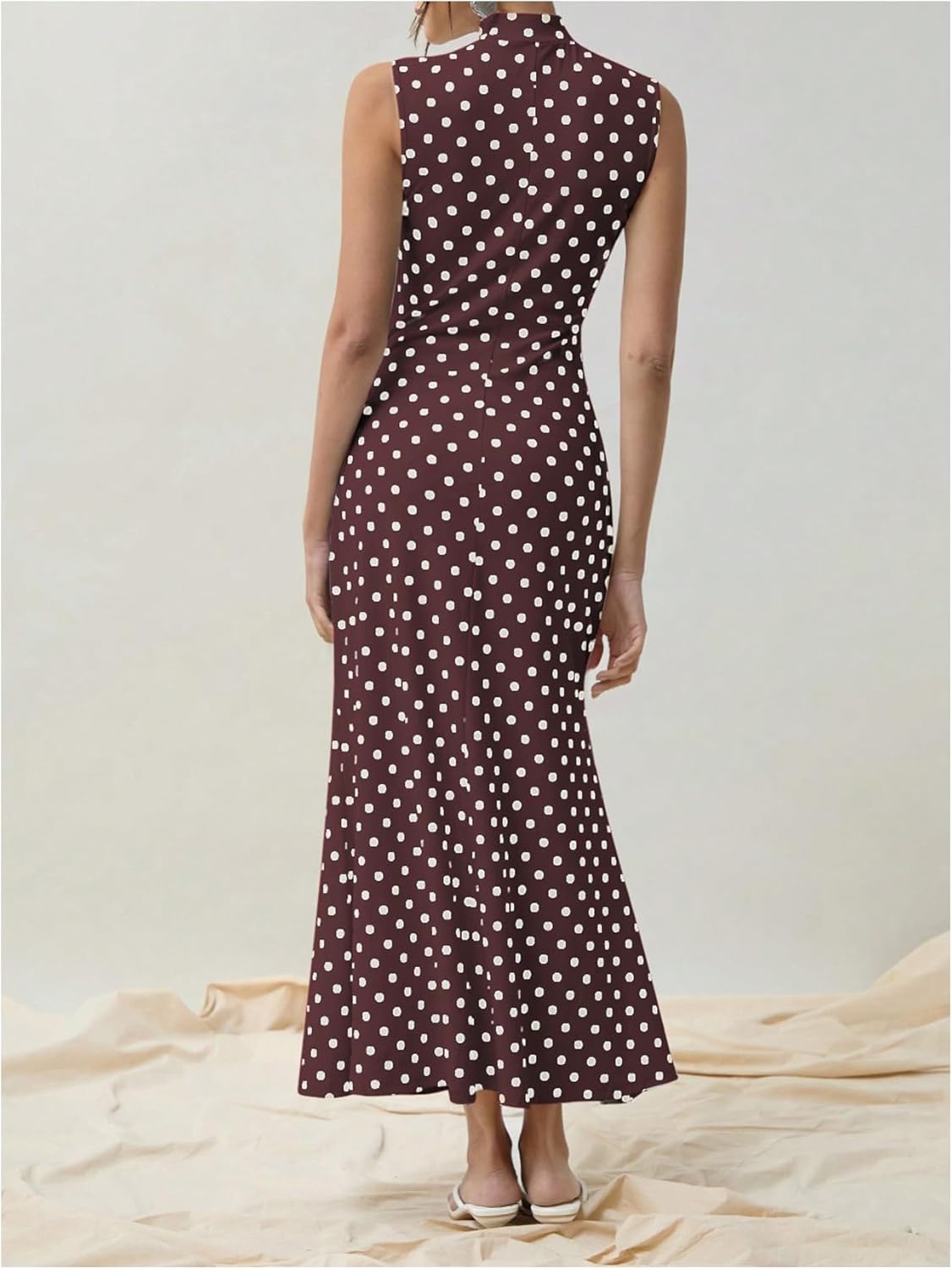 Milumia Women's Polka Dots Maxi Tank Dress Vintage Mock Neck Sleeveless Elegant Long Dresses - Image 2