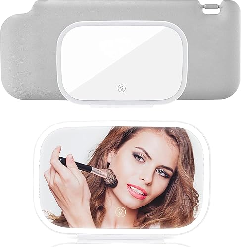 Espejo de tocador para coche con luces LED, recargable por USB, espejo de maquillaje de viaje, 3 modos de luz, visera solar con sensor táctil,