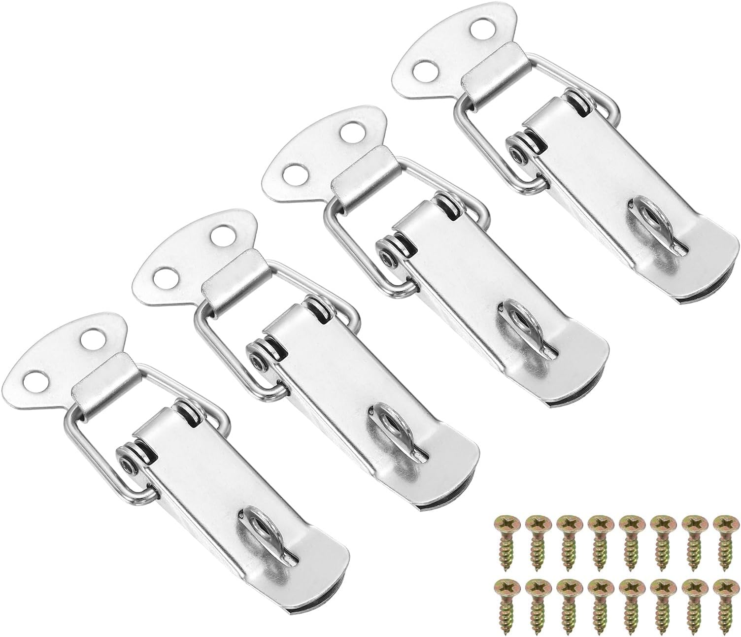 sourcing map 4 Pcs 0.65 Inch Cold-Rolled Steel Spring Loaded Toggle Latch Catch Hasp Clamp Lock with Lock and Screw for Cabinet Door Barn Wooden Case Chest, Silver