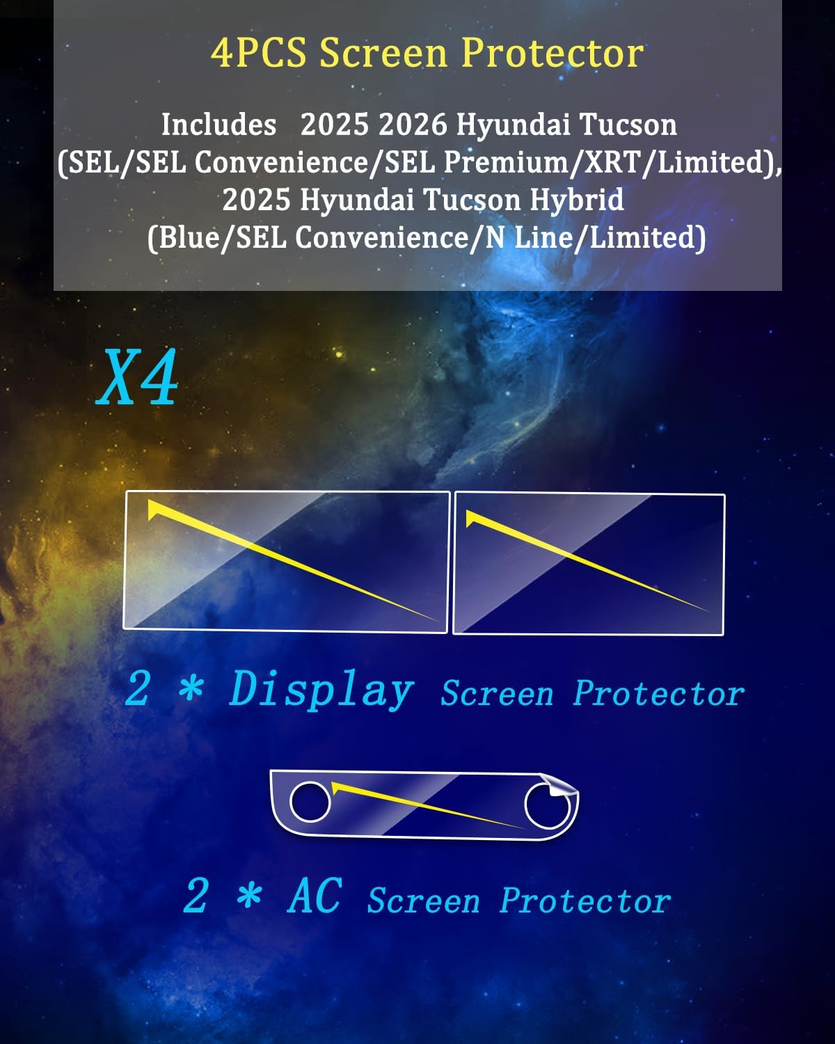 Screen Protector 2025 Hyun dai Tucson dual 12.3 inch 2026 Tempered Glass Compatible with 2025 Hy undai Tucson (SEL/SEL Convenience/XRT/Limited/Blue/N Line) Screen Protector Dual 12.3 Inch Display & AC 2026 Tucson Accessories 2025 -HD