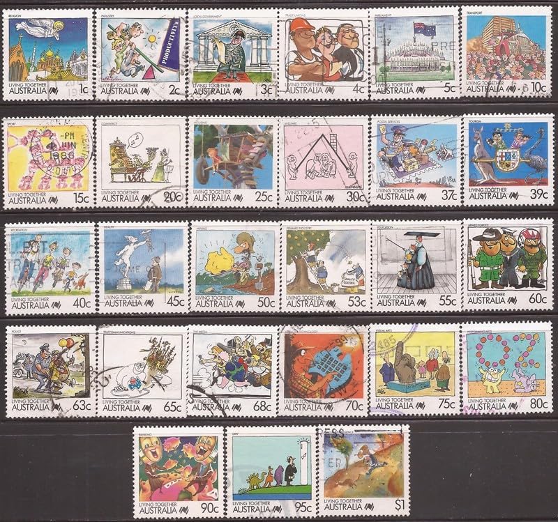 Australia - 1988 Viviendo juntos Dibujos animados - Juego de 27 sellos - Usado - Scott #1053-78