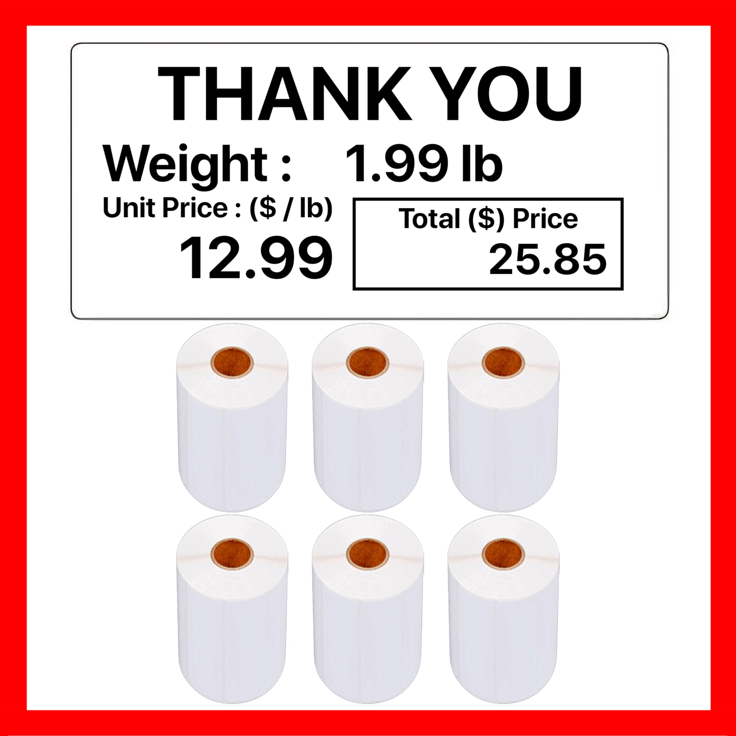 PokanicCAS Labels LST-8060 6 Rolls - 3300 Labels 55 x 25mm Thermal Printer Printing Scale Compatible with CAS DLP-50 Thermal Printer (8060, 6 Rolls)