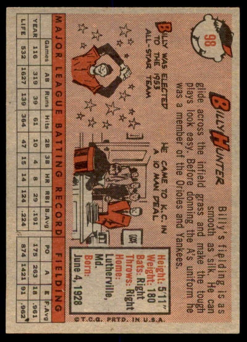 Billy Hunter Card 1958 Topps #98A - Slabbed Baseball Cards