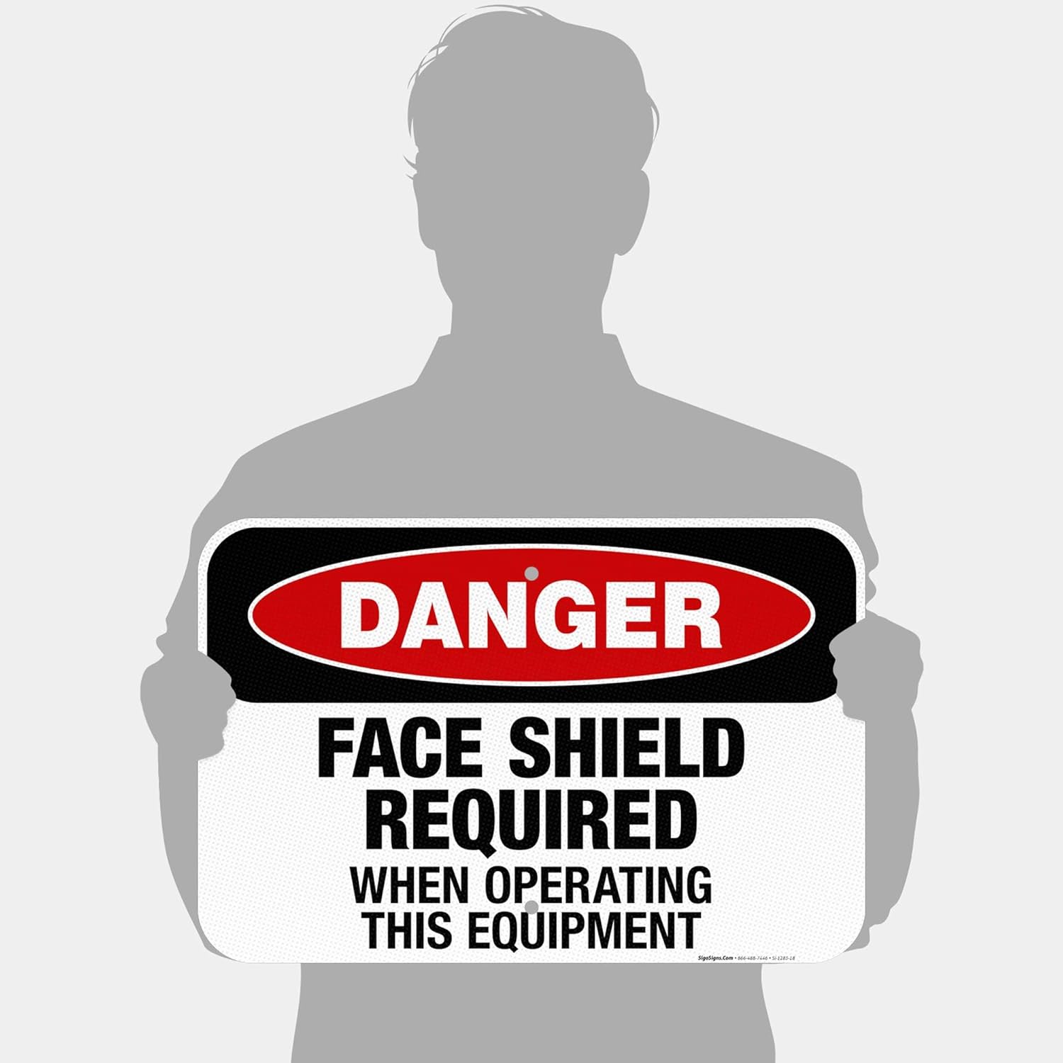 Danger Face Shield Required When Operating This Equipment Sign, OSHA Danger Sign, 12x18 Inches, 3M EGP Reflective .063 Aluminum, Fade Resistant, Indoor/Outdoor Use, Made in USA