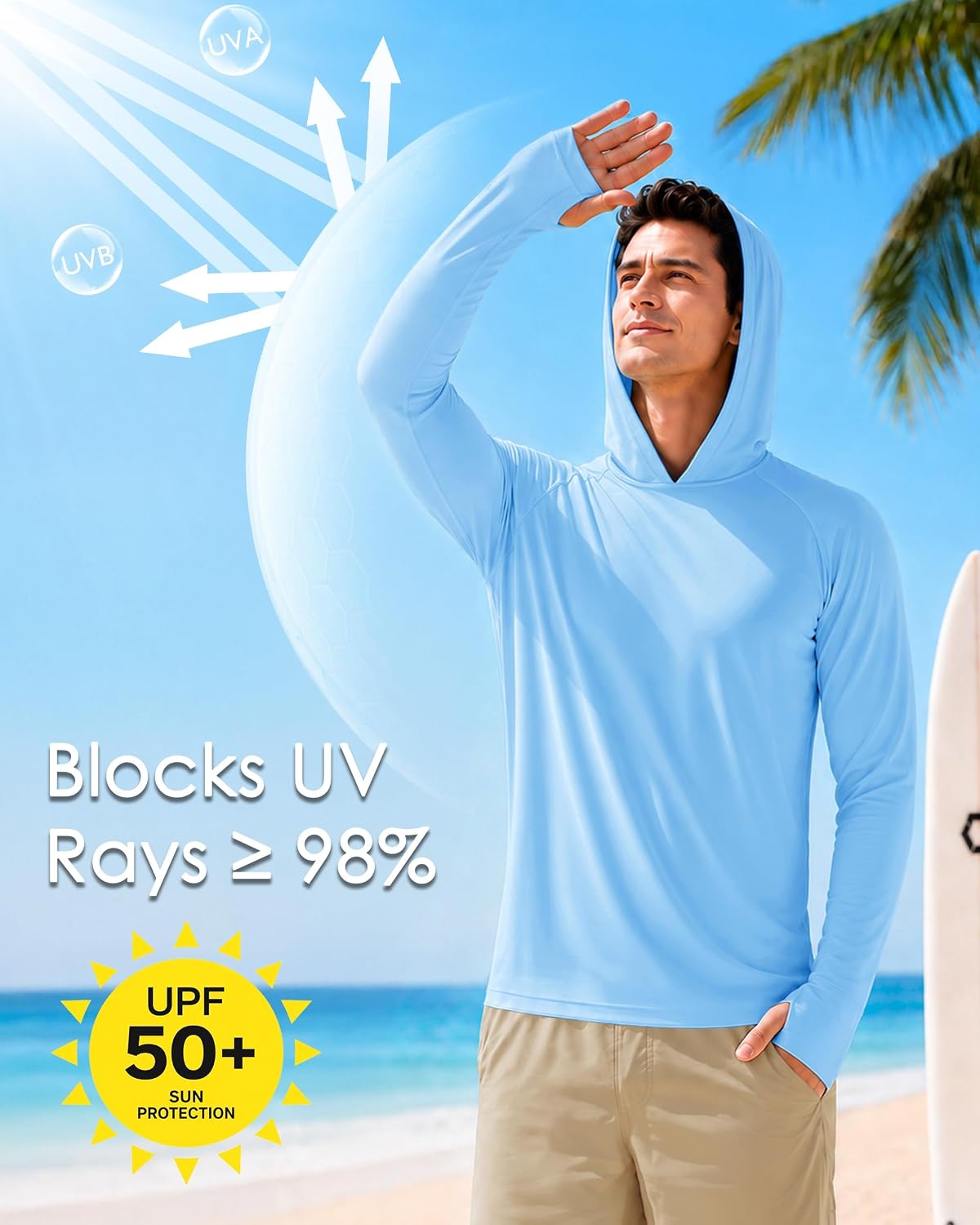 Boladeci Men's UPF 50+ Sun Protection Lightweight Hoodie Shirts Long Sleeve Fishing Shirt SPF UV Hiking Swim image 4