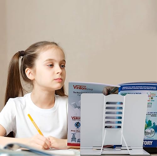 Miniatura 6 de Blizzow Soporte para libros de escritorio, manos libres, soporte de metal ajustable, ligero, plegable, portátil, libro de cocina, receta, tableta,