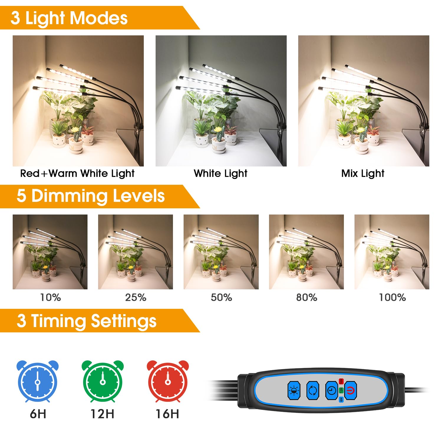 Amazon.co.jp: Wolezek 屋内植物用グローライト 4ヘッド フル