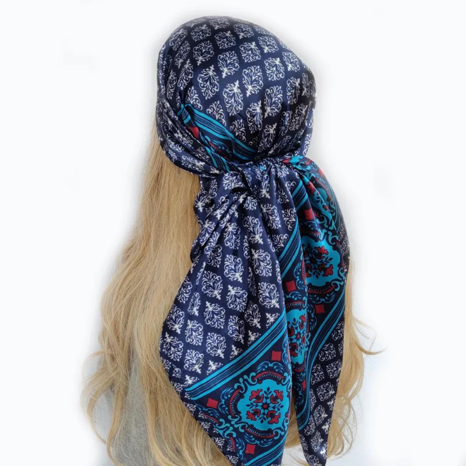 Bufanda Mujer Chal Abrigos Chales Hombre Bufanda para El Pelo De 90X90Cm para Mujer, Chal De Satén Suave con Flores Hermosas A La Moda, Bufandas Cuadradas De Seda, Pañuelo para El Cuel