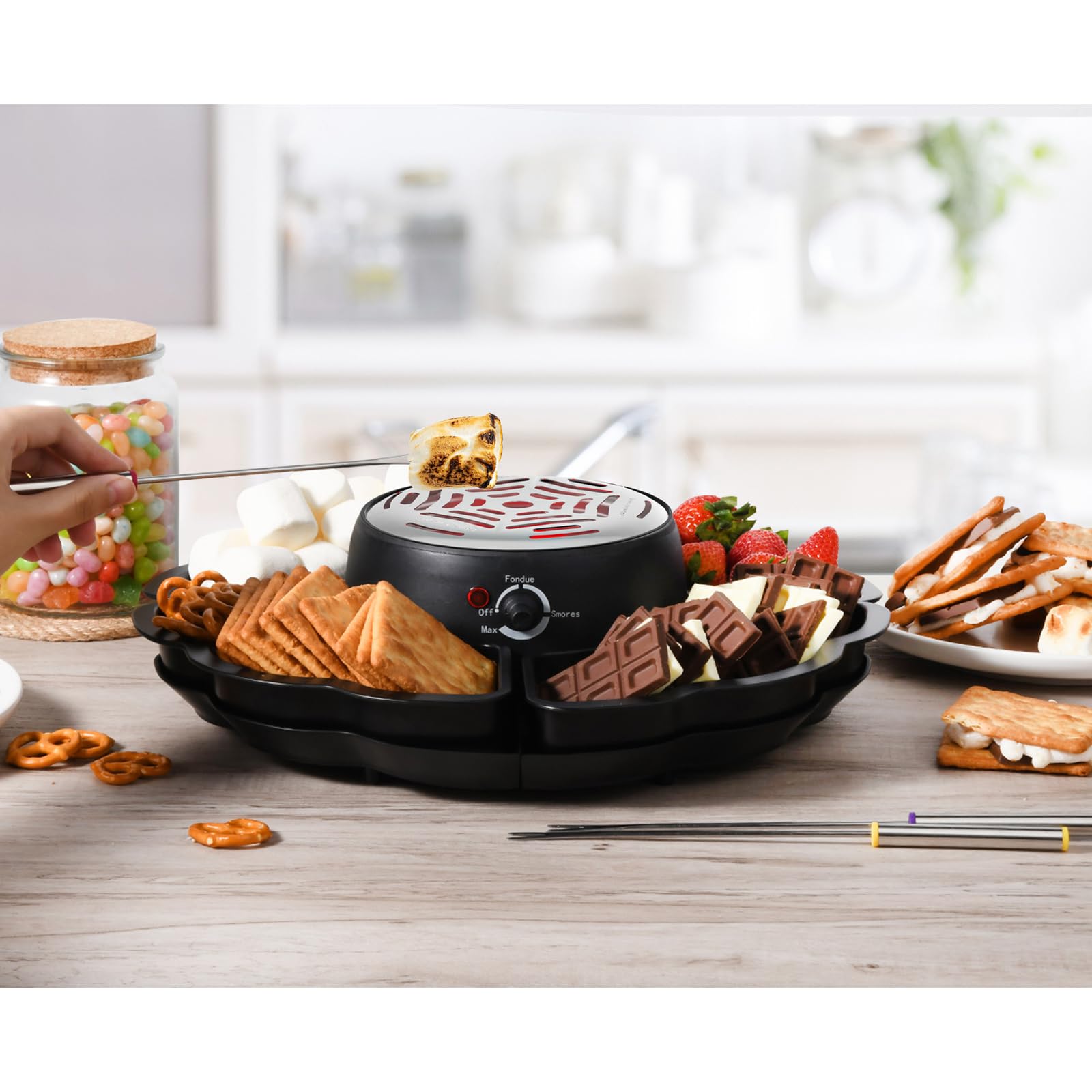 Ollas eléctricas de chocolate con bandeja de frutas, de acero inoxidable, para hacer fondue y malvaviscos con bandejas desmontables para fiestas de inmersión de malvaviscos, frutas y dulces
