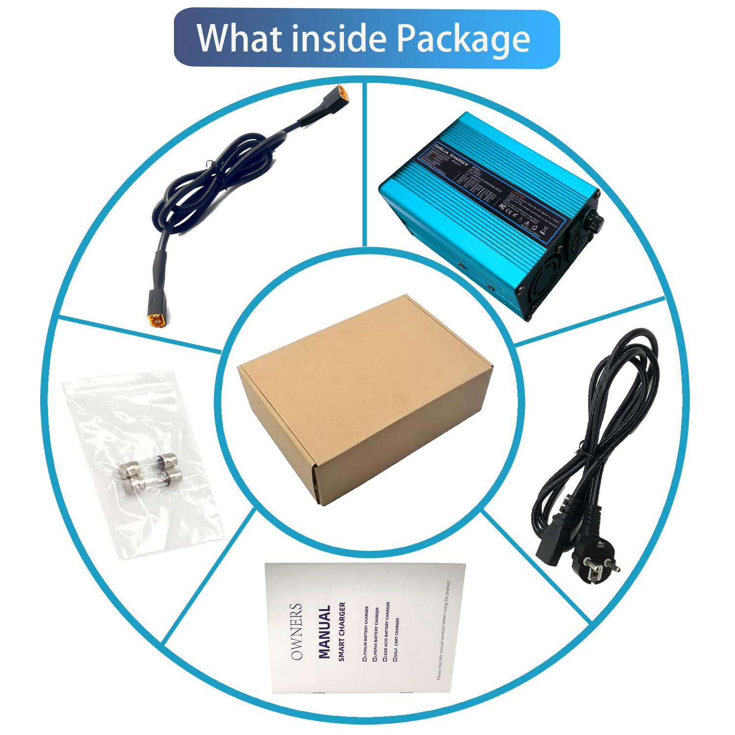 Cargador de batería de 54,6 V y 5 A para batería de Litio de 48 V, Fuente de alimentación de 48 V y 5 A, Exterior Azul con Conector XT60 Macho