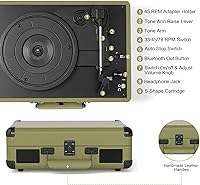 Vista 12 de Record Player with Speakers, Bluetooth Vinyl Record Player with Recording, 3 Speed Portable Suitcase LP Player, Belt Drive Turntable