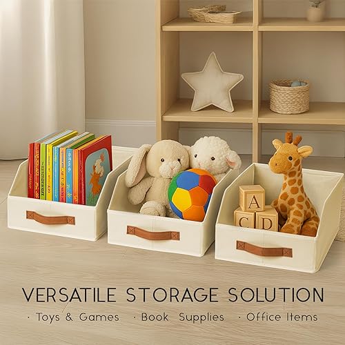 Miniatura 8 de Contenedores de almacenamiento de tela para organizar, paquete de 6 cajas de almacenamiento grandes trapezoidales plegables con asa frontal