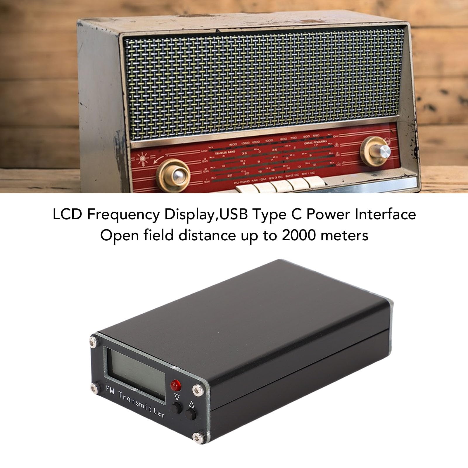 Annadue Transmetteur FM, Puissance Réglable de 0,5 W avec écran LCD, Plage de Fréquences de 76 à 108 MHz, Distance de Transmission de 2000 M, alimenté par USB C pour la Diffusion Radio