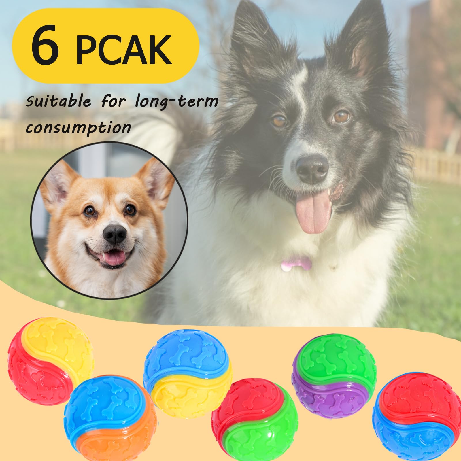 Irunfast 6 Pcs Dog Balls, Squeaky Dogs Ball Interactive Dogs Balls Puppy Chew Toys Dog Toys for Pet Playing Training, Boredom - Image 3