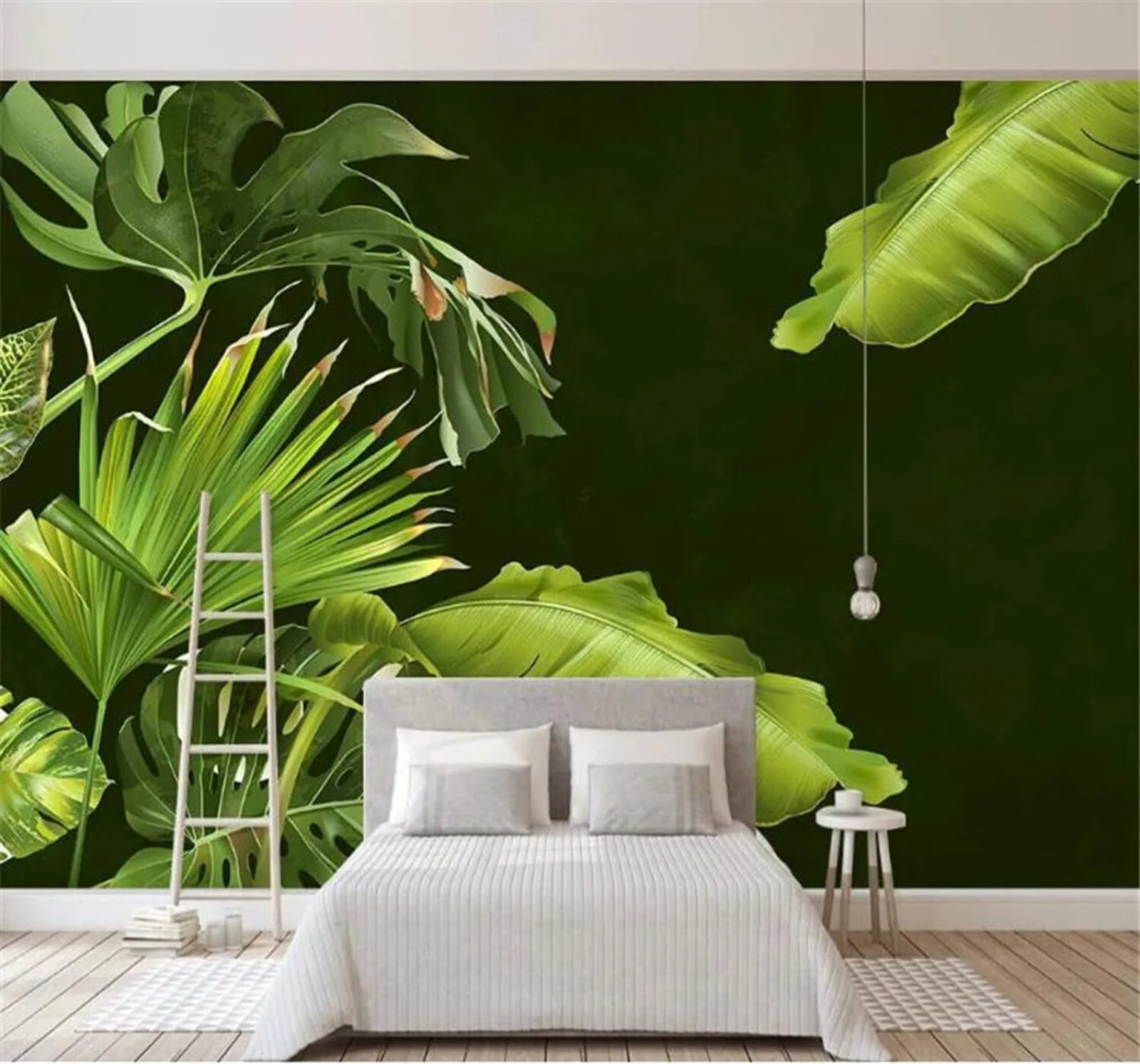 Tzxztt Minimalist Fresh Tropical Plants Green Leaves Modern 3D Wallpaper Premium Textured Silk Neutral Tones Material Ideal for Living Room Bedroom-200cm×140cm