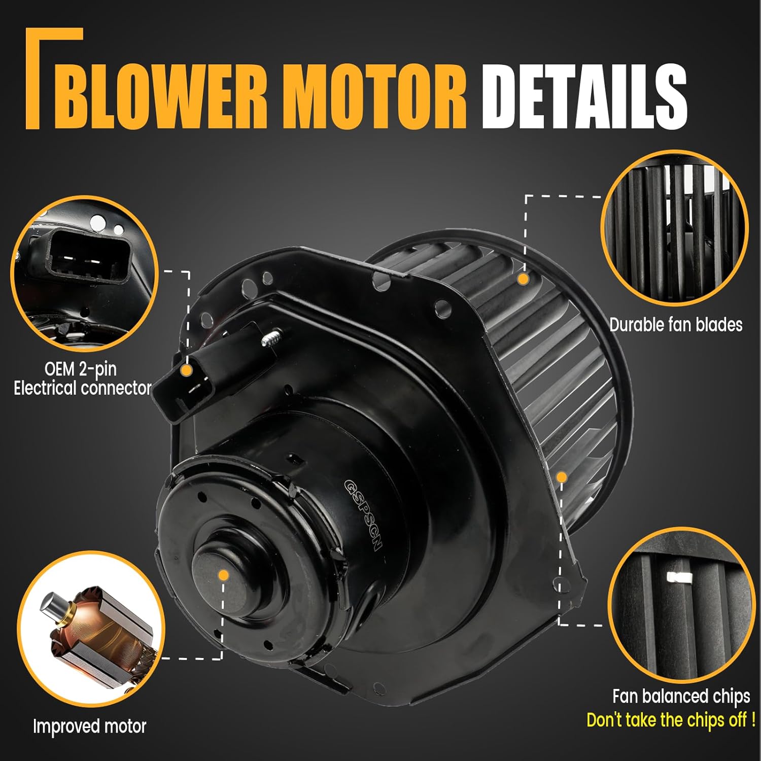 GSPSCN 700092 AC HVAC Heater Blower Motor with Fan for 1988-2004 Chevy Astro Blazer Corvette Camaro S10丨GMC Safari Sonoma Jimmy丨Oldsmobile Bravada丨Pontiac Firebird丨Buick Electra LeSabre丨Isuzu Hombre