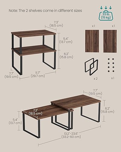 Vista 144 de SONGMICS Estante organizador de gabinete, juego de 2 estantes de encimera de cocina, almacenamiento de cocina, estante de especias, apilable, Blanco