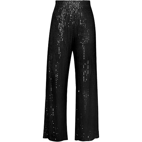 Seyumixi Glitter Wide Leg Pants, Women's Sparkling Sequin Pants High Waist Elastic...