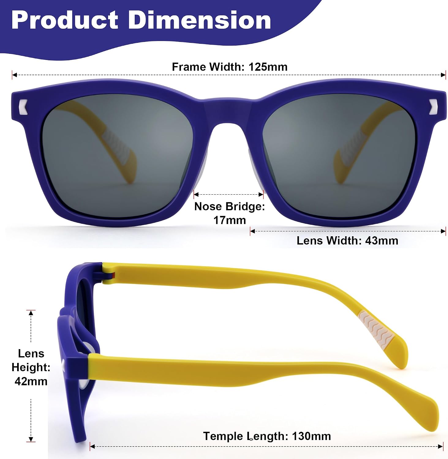 AZorb Kids Polarized Sunglasses for Boys and Girls, Flexible Lightweight TPEE Rubber Square Frame for Children Age 3-8