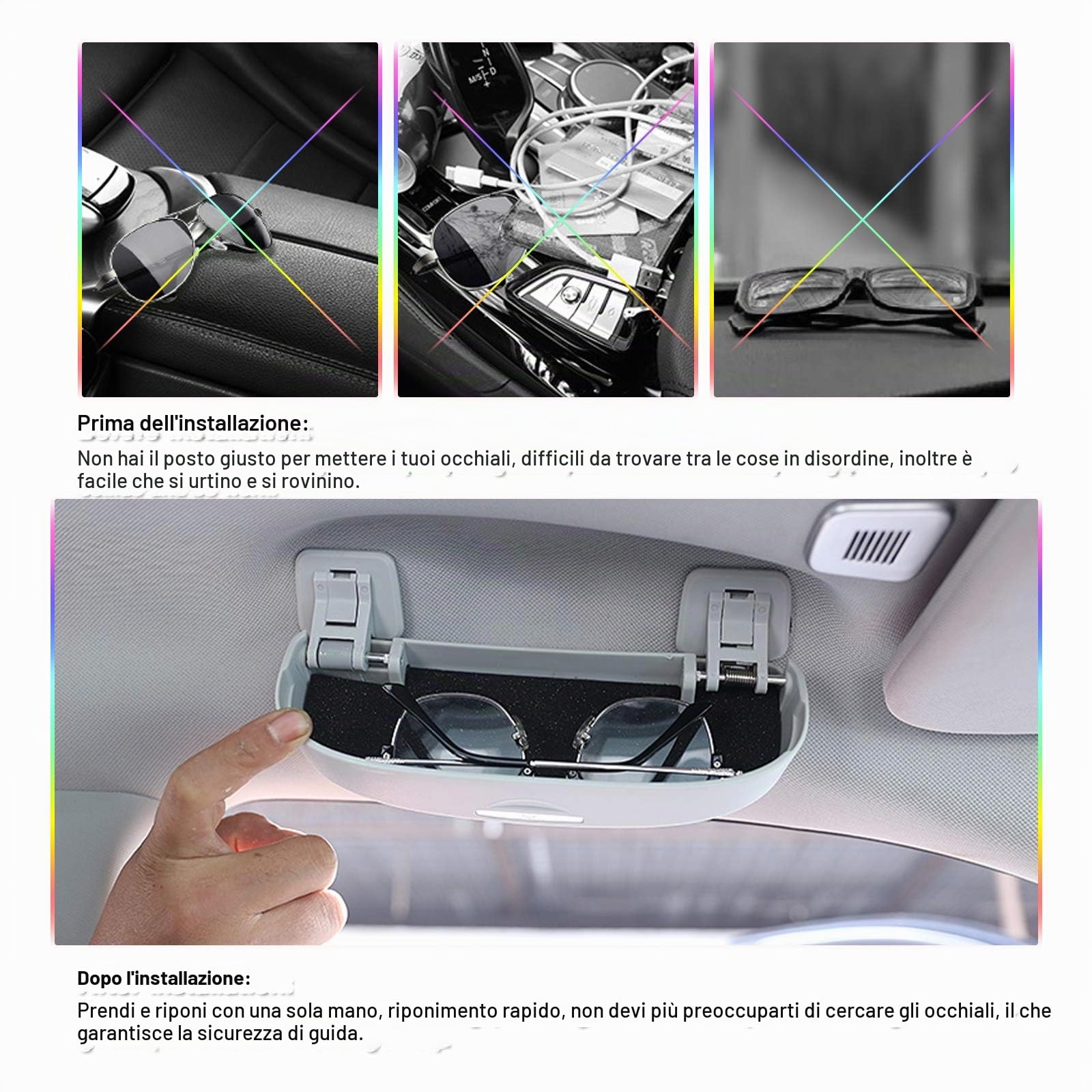 SKTU Custodia per Occhiali da Sole Compatibile con Jeep Compass MP 2017-2023 2024 Materiale ABS Grigio