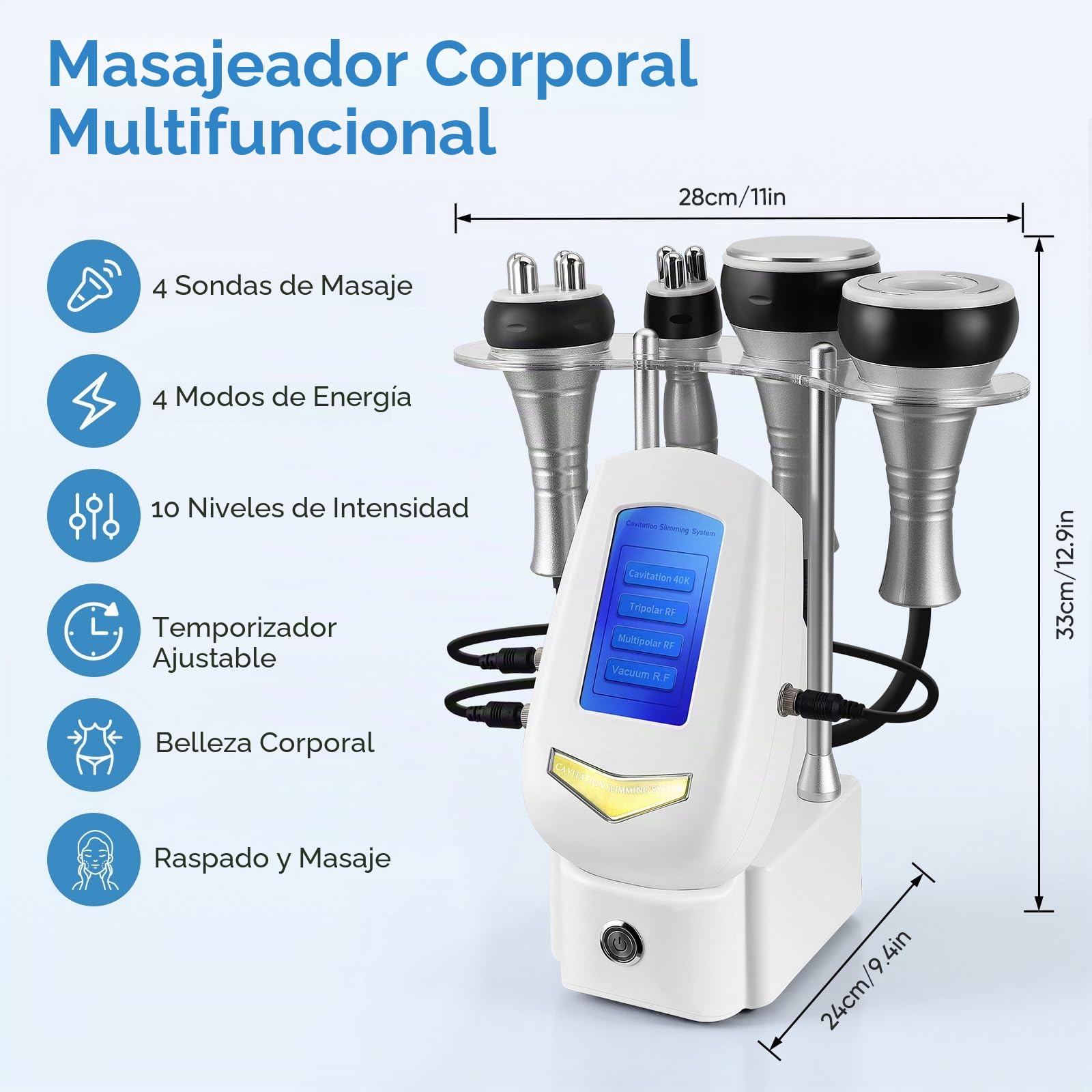 40K Máquina de Cavitación, Dispositivo 4 en 1 para Adelgazamiento, Radiofrecuencia, Cuidado de la Piel, Moldeador Corporal y Tratamiento Facial para Rostro, Abdomen, Glúteos y Muslos
